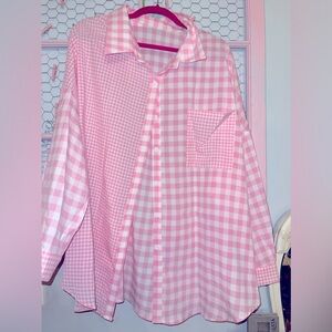 Multi-pattern pink flannel style shirt